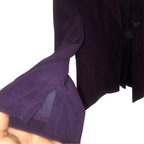Retro Suede Blazer 80s Vibes (Shoulder Pads) Fashion Bug Plum Preppy Girl Boss M - Picture 6 of 10